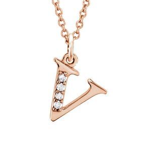 The Abbey 14k Rose Gold Diamond Lower Case Initial 'v' Necklace 16 In